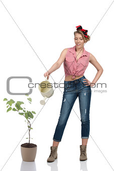 full-length portrait of female gardener