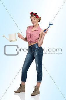 pretty woman with gardening tools