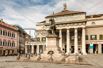 Garibaldi Statue and Opera Theater in Genoa, Italy