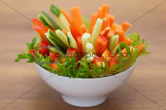 Red Bell pepper, cucumber and carrots straws