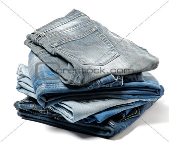 Stack of Folded Old Jeans