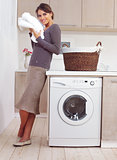 woman on washing machine
