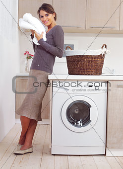 woman on washing machine