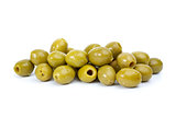 Pile of  green pitted olives