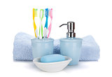 Toothbrushes, soap and towel