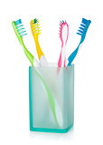 Four multicolored toothbrushes