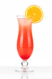 Red cocktail with ice and orange