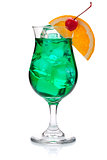 Green cocktail with orange and maraschino