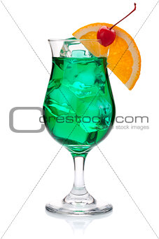 Green cocktail with orange and maraschino
