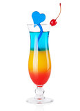 Layered tropical cocktail with blue heart decoration