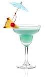Blue tropical cocktail in margarita glass