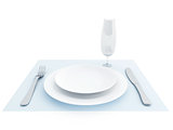 Clean plate, fork, knife and a glass for a dinner