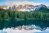 Karersee, lake in the Dolomites in South Tyrol, Italy.