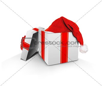Christmas gift box and Santa hat