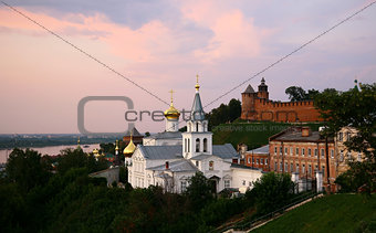 Evening view Church of Elijah the Prophet and Kremlin Nizhny Nov
