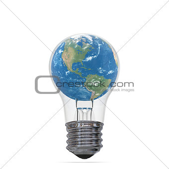 Planet Earth inside lightbulb
