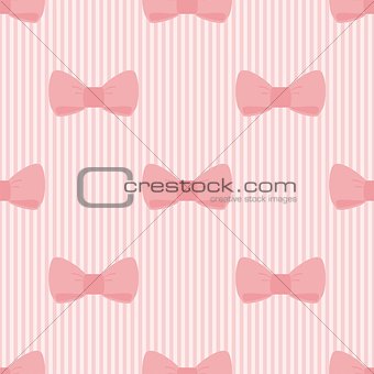 Seamless vector pattern with bows on a pastel pink strips background.