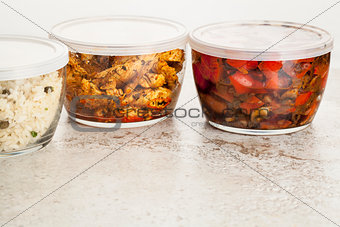 dinner meal in glass containers