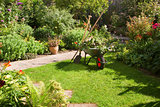 Working with wheelbarrow  in the garden 