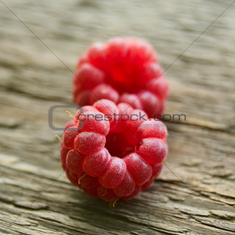 Fresh Ripe Sweet Raspberry on Wooden Background