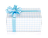 Blue gift box with ribbon and bow