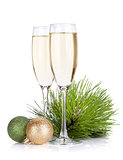Champagne glasses, firtree and christmas decor