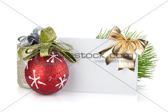 Empty christmas gift card and balls