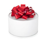 Single round gift box with red ribbon bow