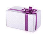 Blue gift box with violet ribbon and bow