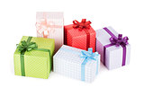 Colorful gift boxes with ribbon and bow
