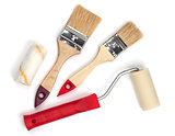 Two paintbrushes and roller