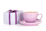 Purple coffee cup and gift box