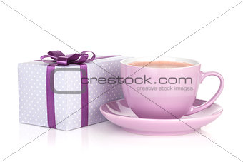Purple coffee cup and gift box