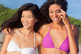 Beautiful Bikini Women At Beach Asian & Hispanic