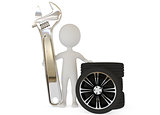 3d humanoid character with wrench and wheels