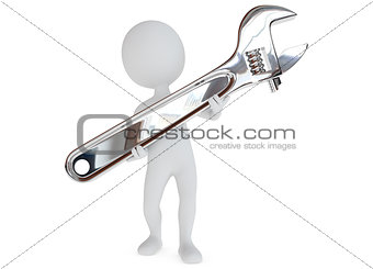 3d humanoid character hold a wrench tool