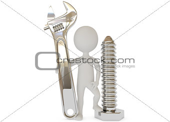 3d humanoid character with wrench and screw