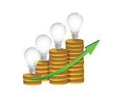 light bulb on gold coins and graph