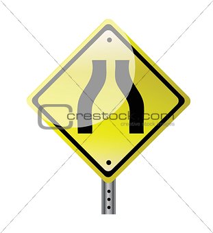 narrow road yellow road sign