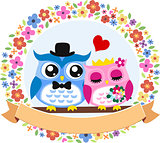 owl floral wedding card