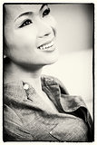 Black & White Chinese Asian Woman Smiling
