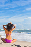 Rear View Beautiful Bikini Woman At Beach