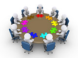 Businessmen in a meeting suggest different solutions