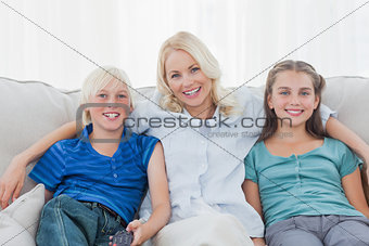 Woman posing with children