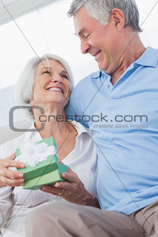 Husband giving a gift to wife