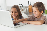 Siblings using a laptop together