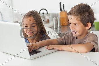 Siblings using a laptop together