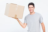 Man holding a box with one hand