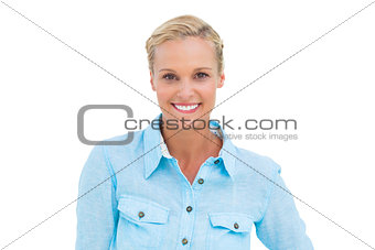 Blonde woman smiling at camera