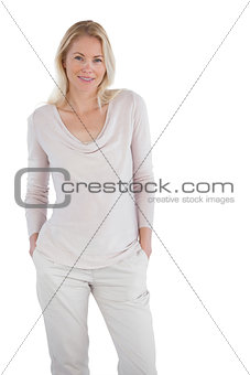 Smiling blonde woman posing for the camera